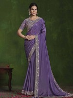 Pastel Purple Habutai Silk Saree With Stitched Blouse